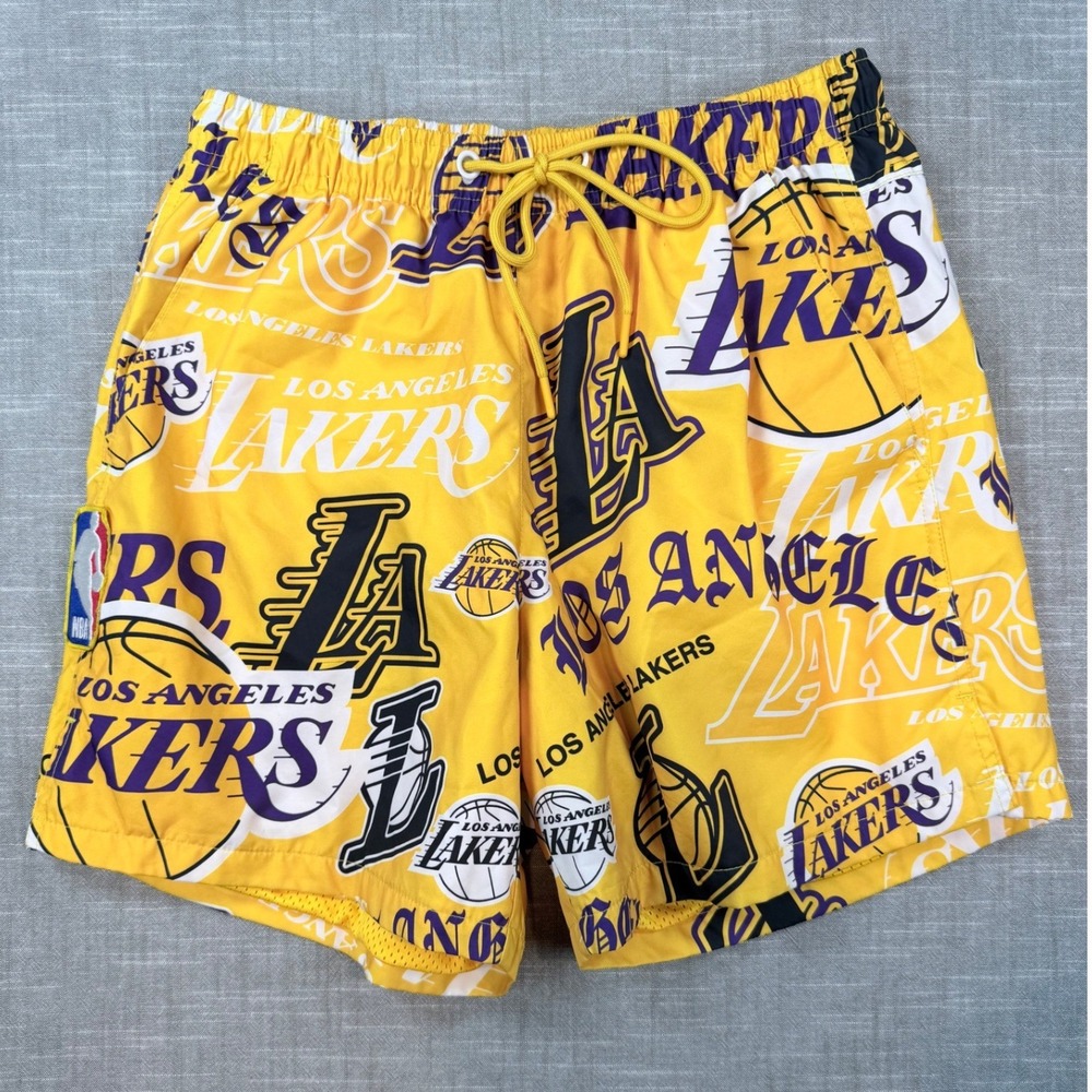 Pro Standard Los Angeles Lakers NBA Mesh Shorts Yellow All Over Print Mens Small